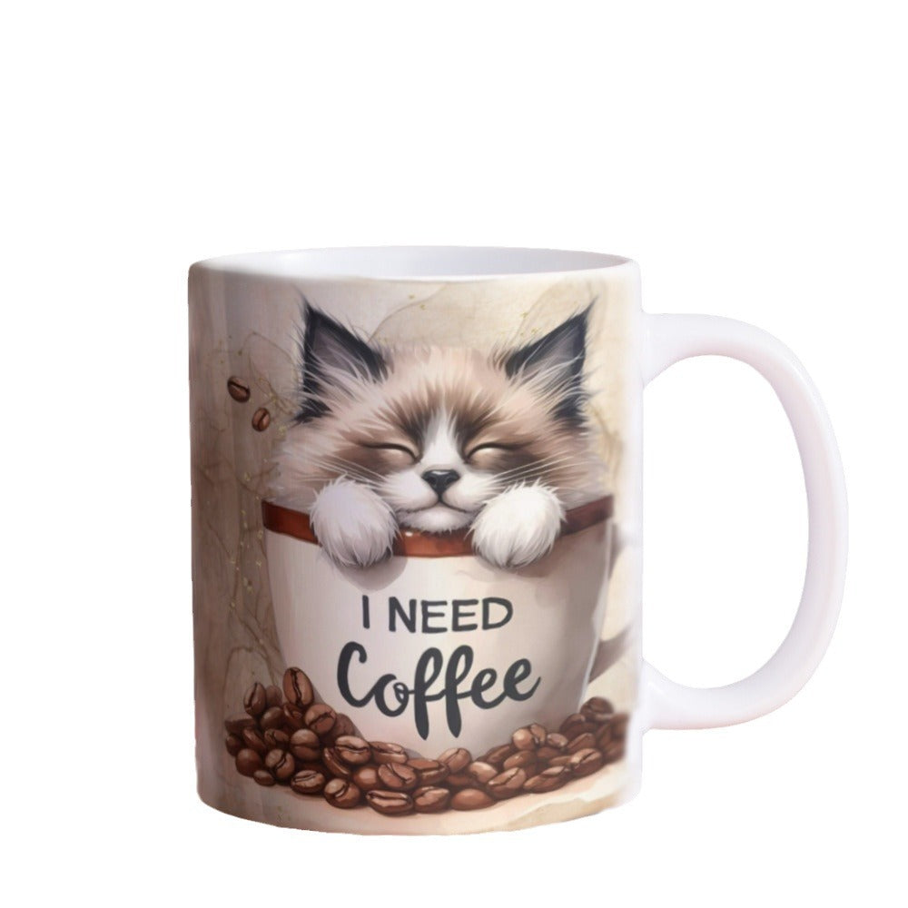 I Need Coffee Mug – Cute Cat Coffee Cup