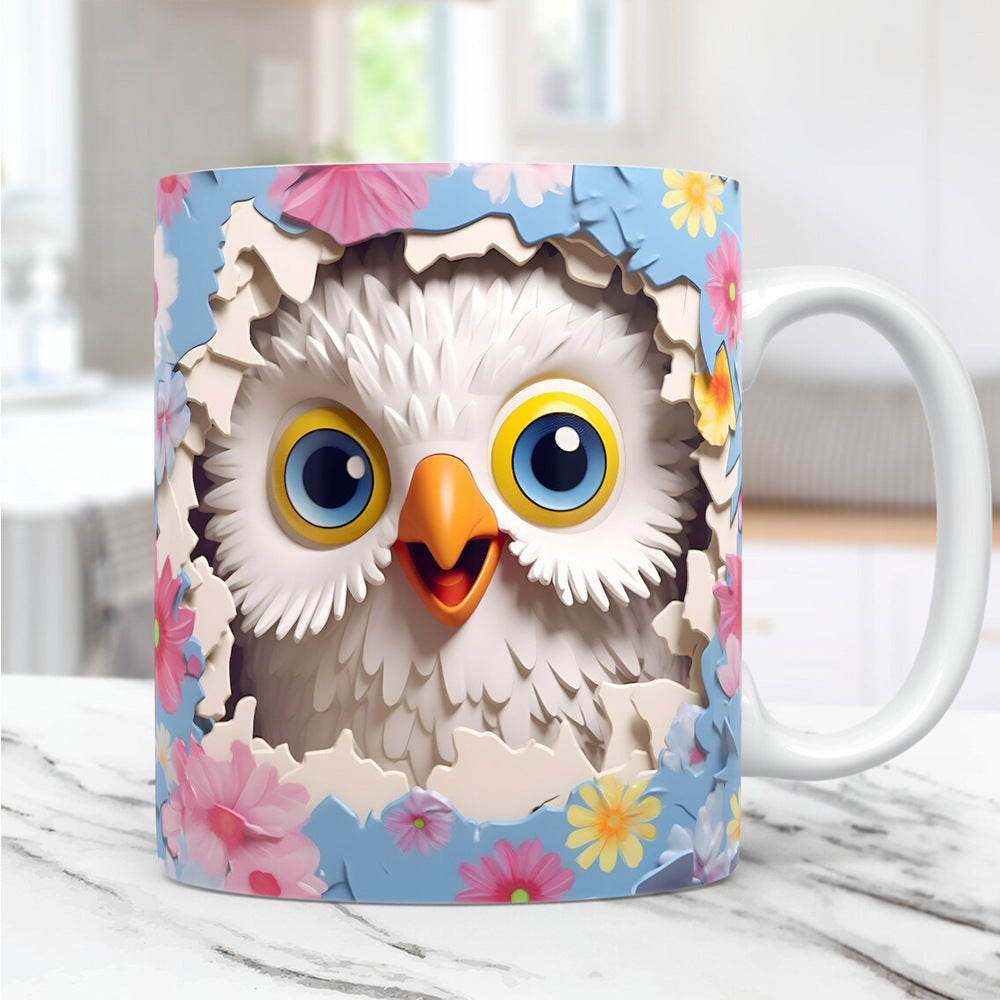 3D Owl Ceramic Mug – Retro Coffee Cup