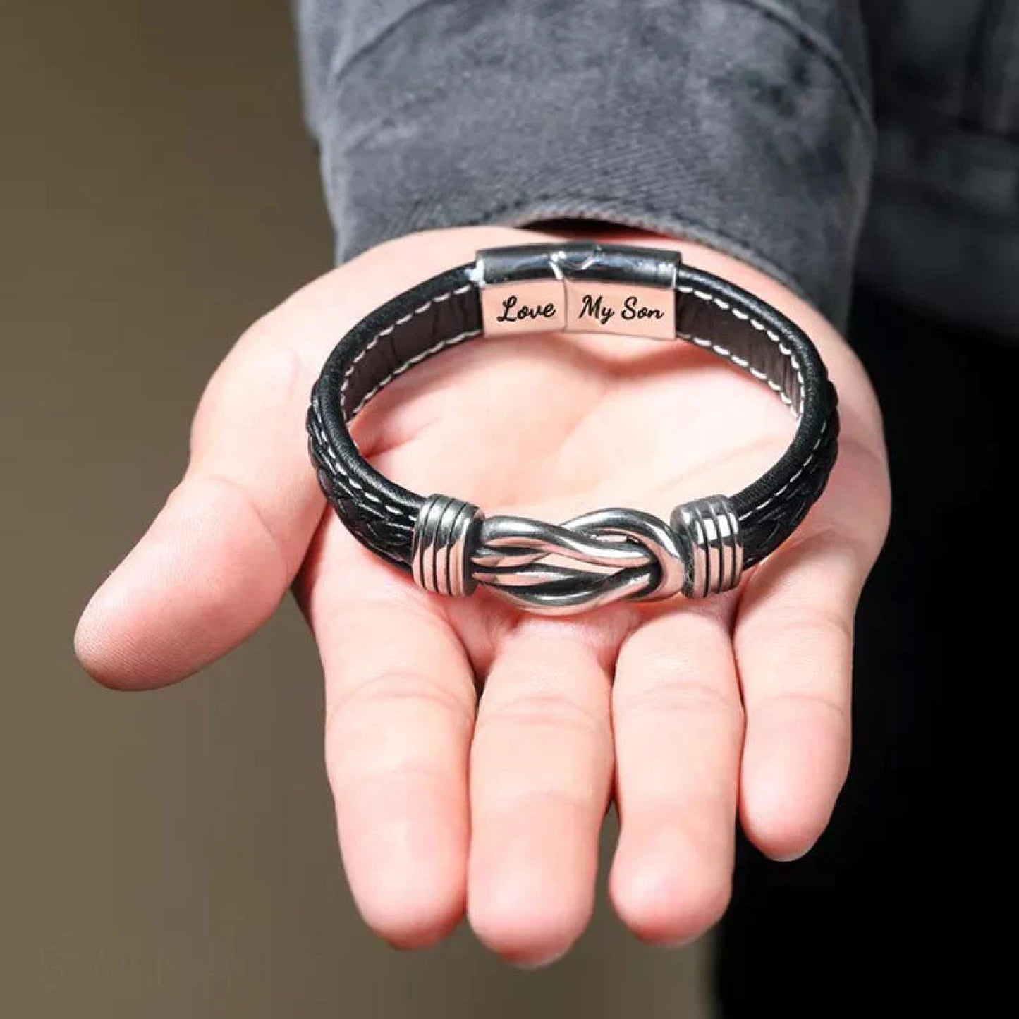 Braided Leather Bracelet - Love My Son - Forever Linked Together