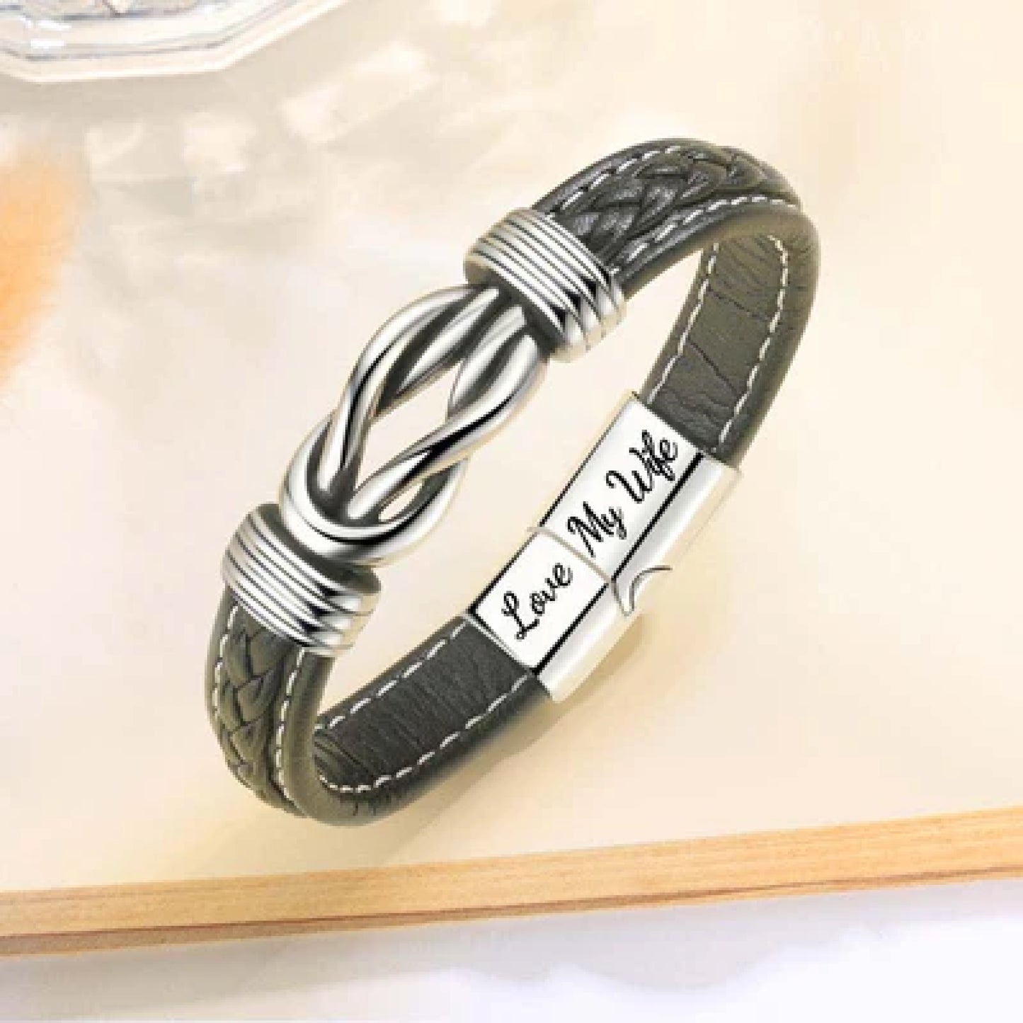 Braided Leather Bracelet - To My Wife - "Wife And Husband Forever Linked Together"