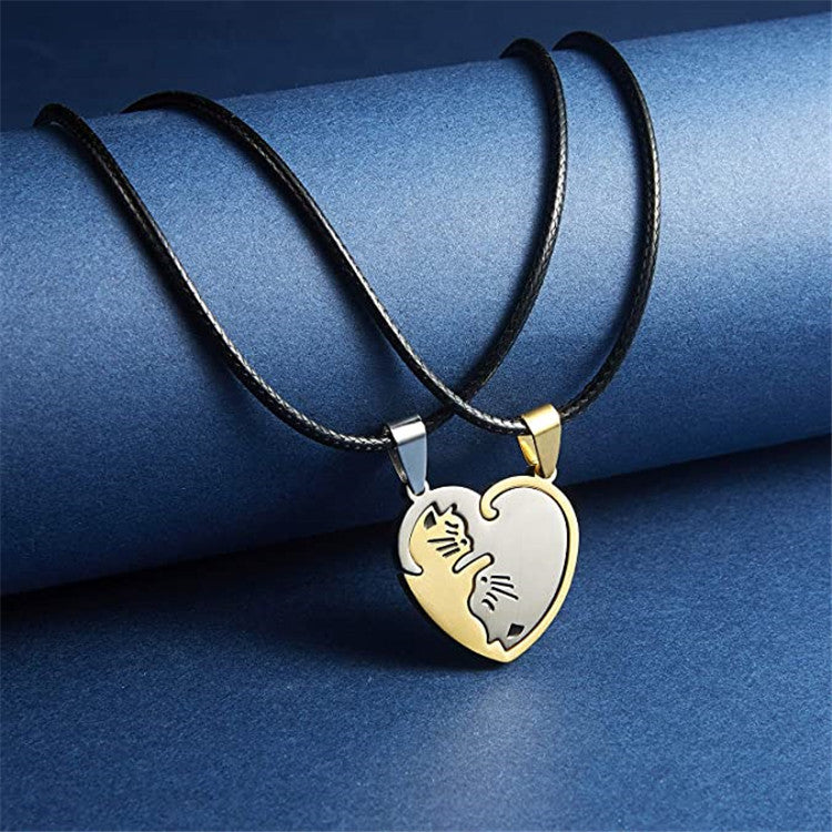 Heart-Shaped Cat Pendant Necklace