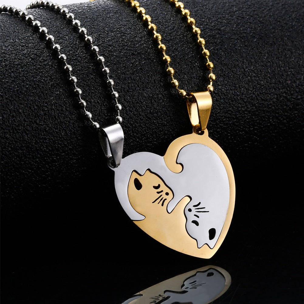 Heart-Shaped Cat Pendant Necklace