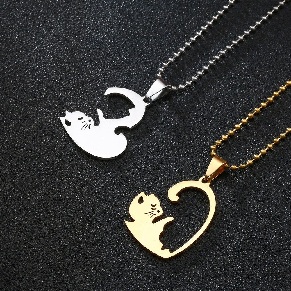 Heart-Shaped Cat Pendant Necklace