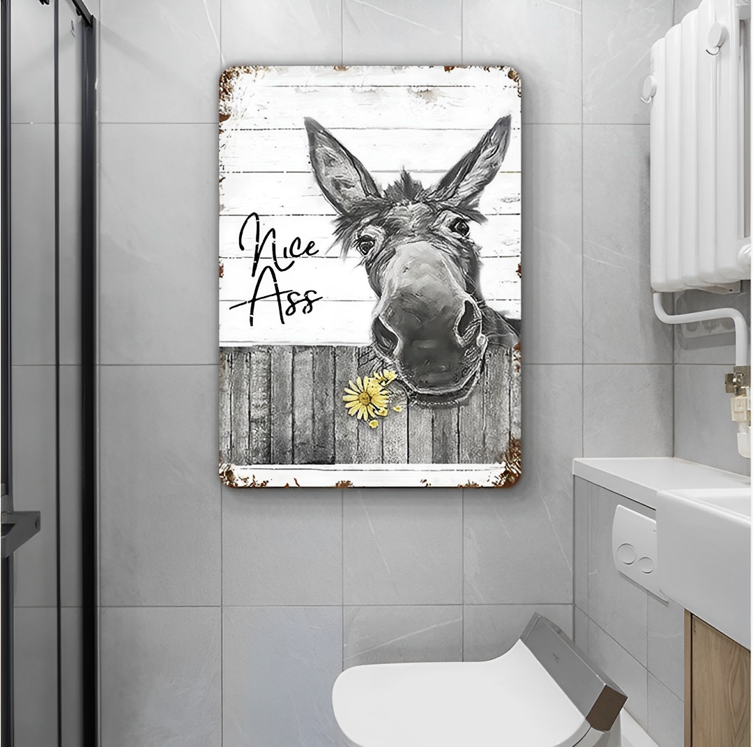 Bathroom Metal Sign Wall Decor Farmhouse Sign For Toilet Restroom Decor Gifts - Funny Donkey Sunflower