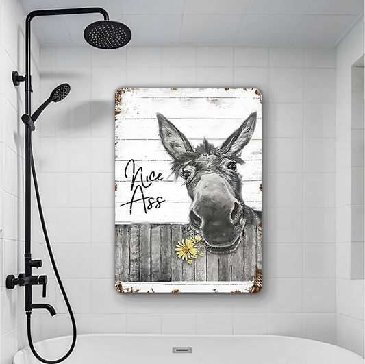 Bathroom Metal Sign Wall Decor Farmhouse Sign For Toilet Restroom Decor Gifts - Funny Donkey Sunflower