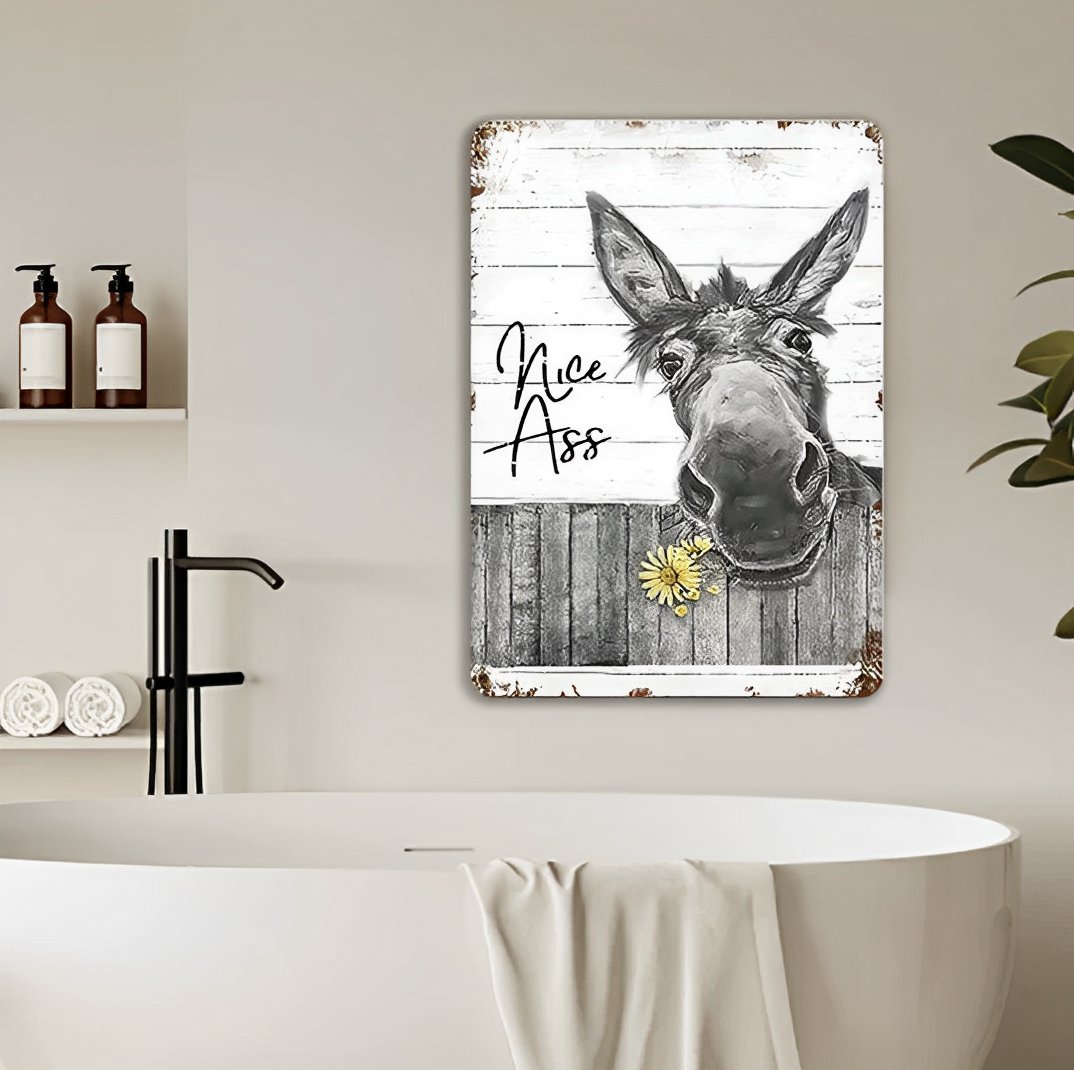 Bathroom Metal Sign Wall Decor Farmhouse Sign For Toilet Restroom Decor Gifts - Funny Donkey Sunflower