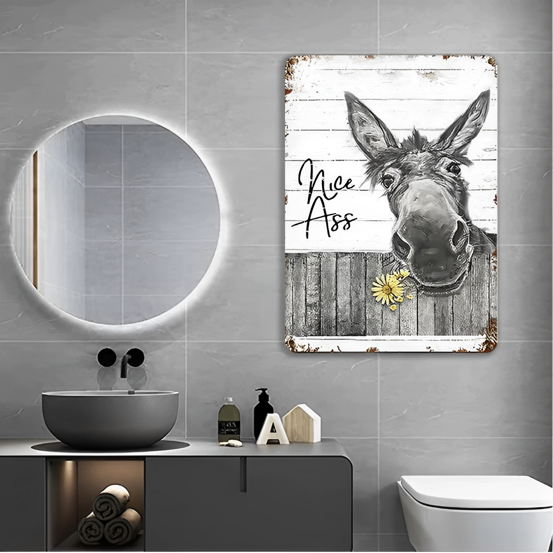 Bathroom Metal Sign Wall Decor Farmhouse Sign For Toilet Restroom Decor Gifts - Funny Donkey Sunflower