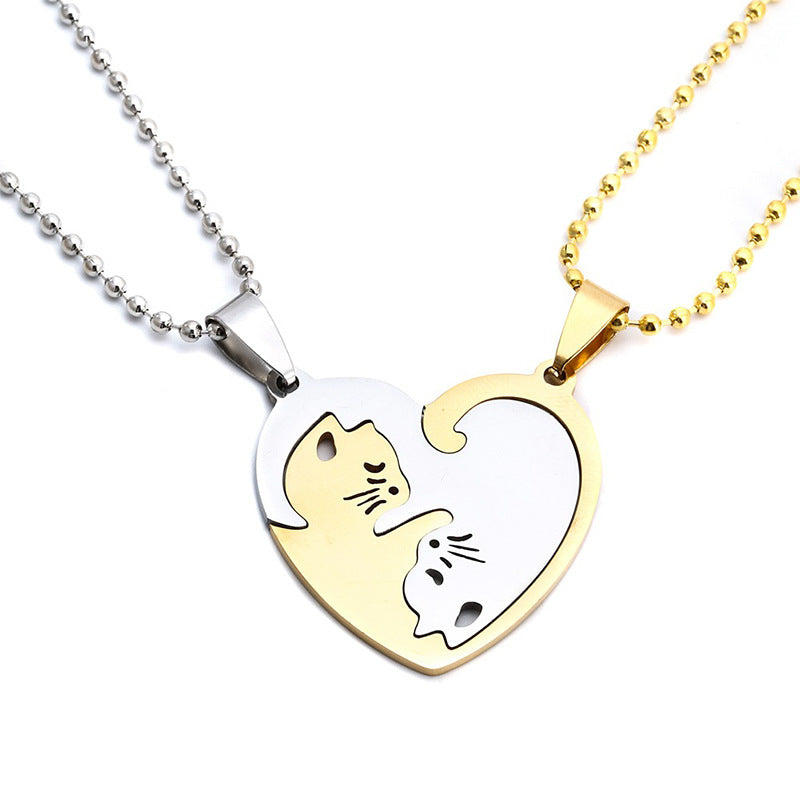 Heart-Shaped Cat Pendant Necklace