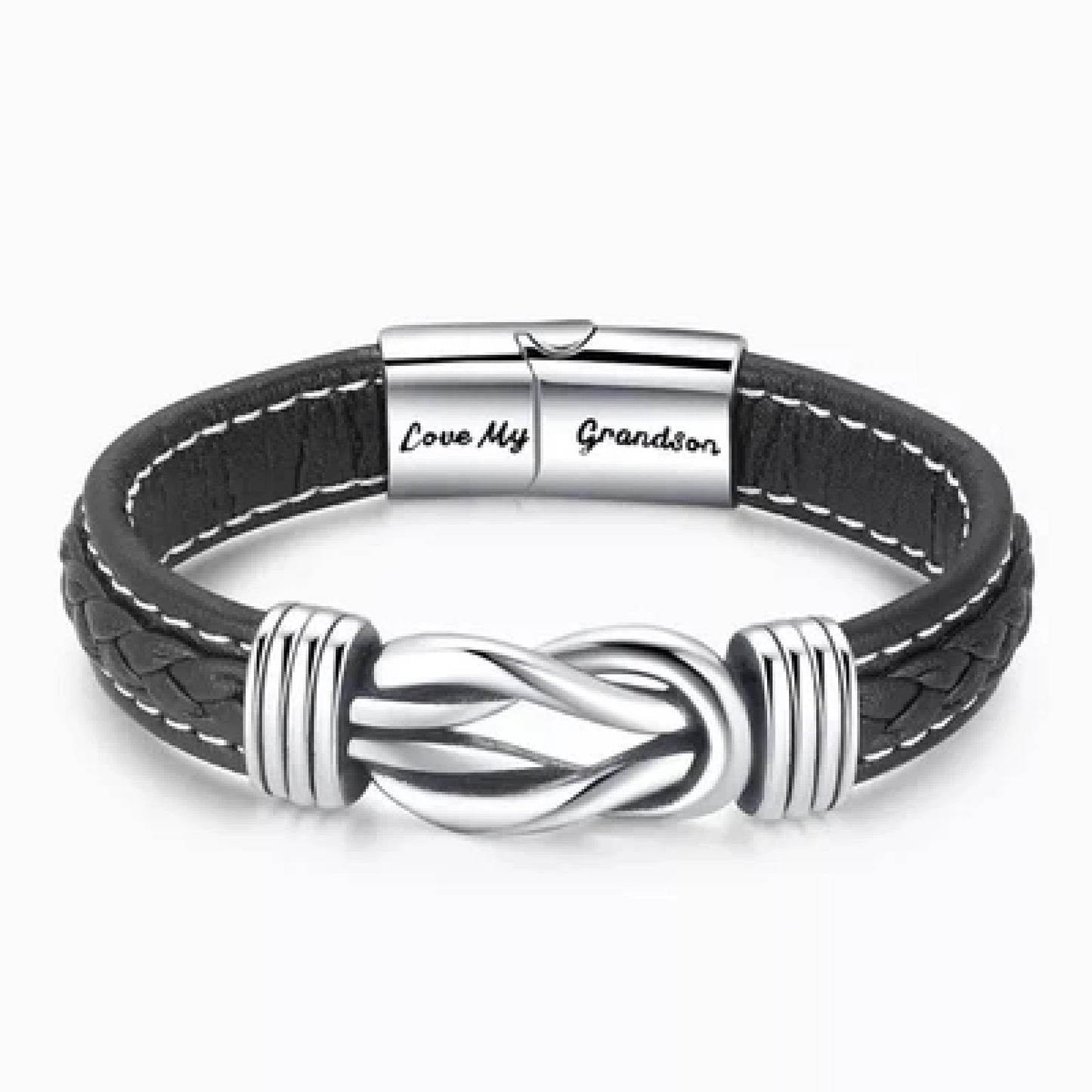 Braided Leather Bracelet - "Grandmother and Grandson Forever Linked Together"