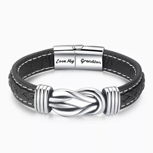 Braided Leather Bracelet - "Grandmother and Grandson Forever Linked Together"