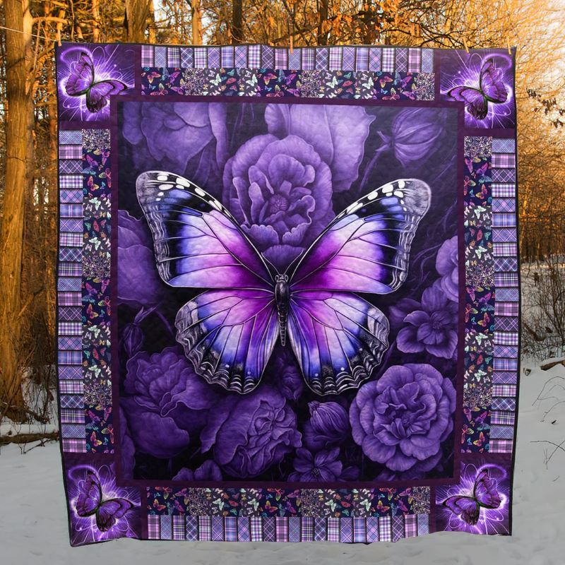 Purple Butterfly Flower Blanket - H233 - Premium Blanket