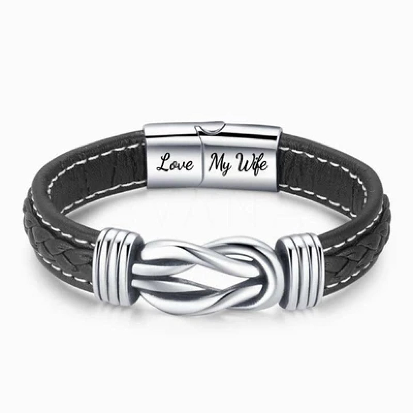 Braided Leather Bracelet - To My Wife - "Wife And Husband Forever Linked Together"