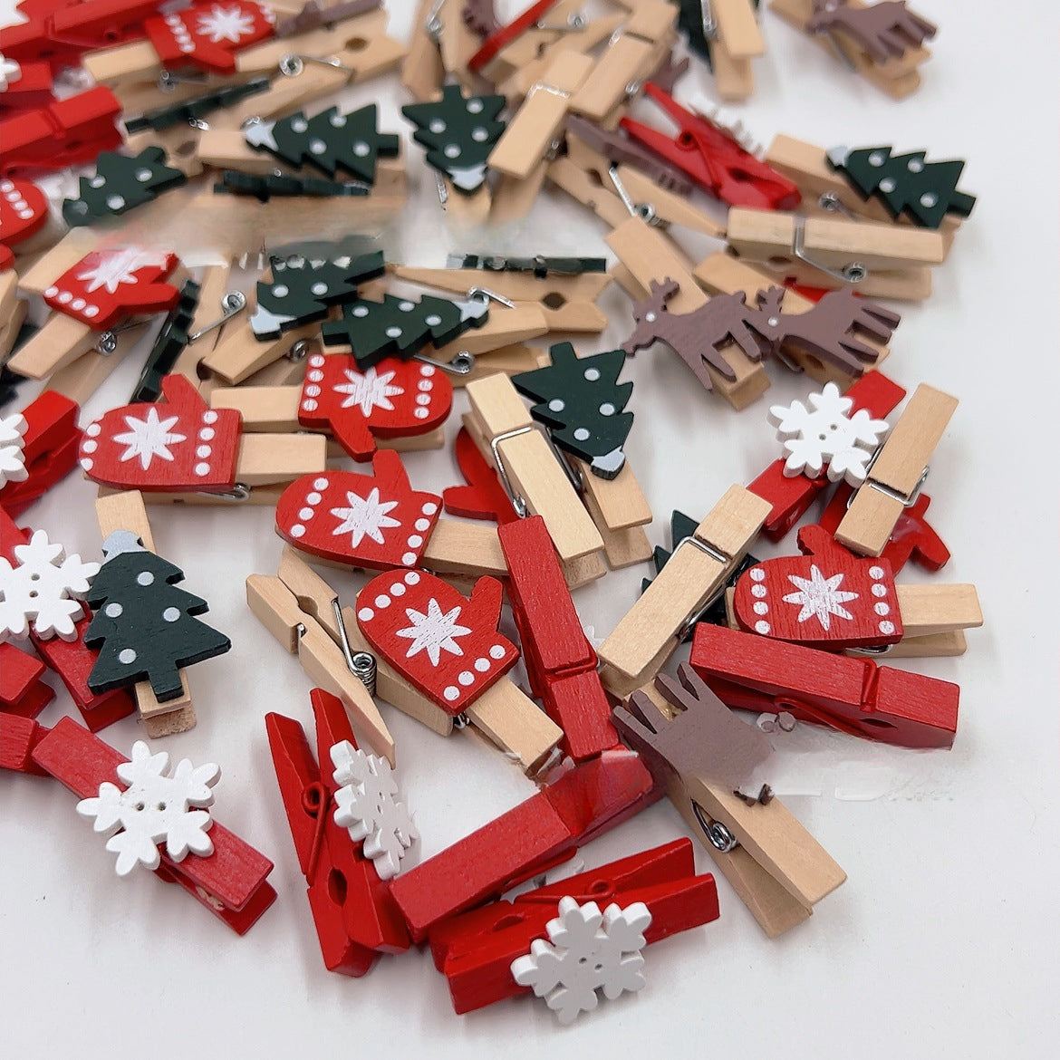 Christmas Wood Clips - Snowflake & Deer Photo Clips for Tree Decor