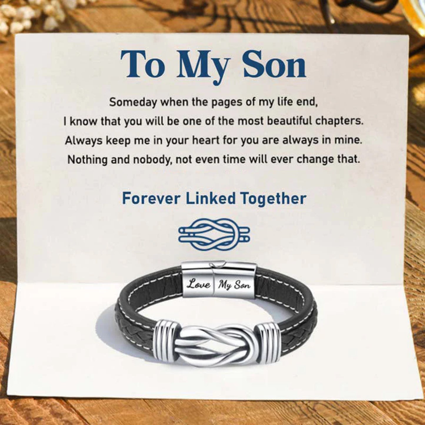 Braided Leather Bracelet - Love My Son - Forever Linked Together