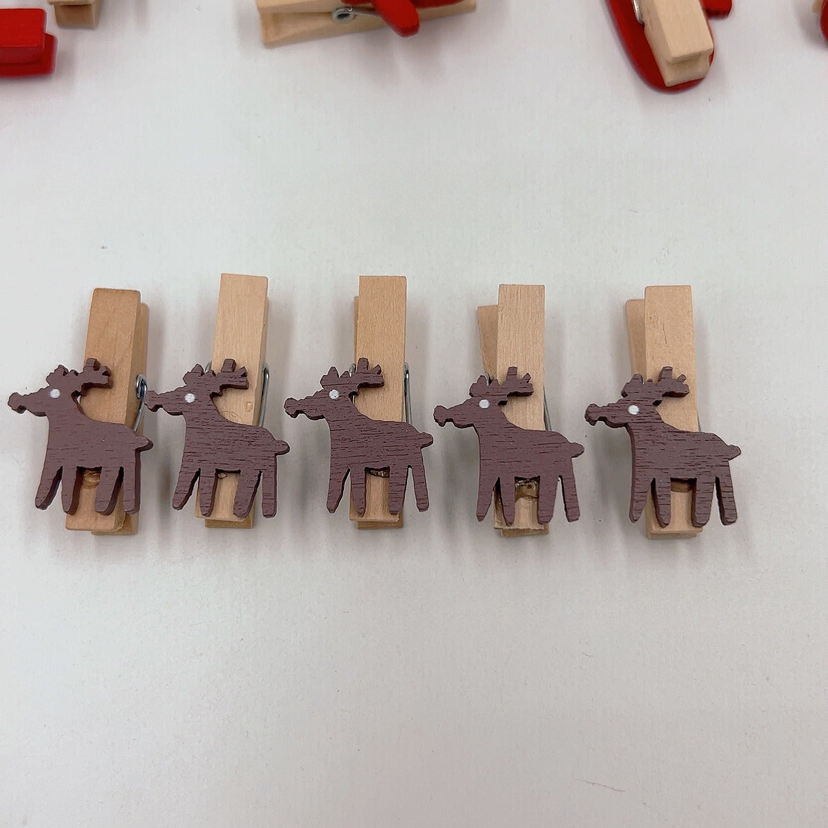 Christmas Wood Clips - Snowflake & Deer Photo Clips for Tree Decor