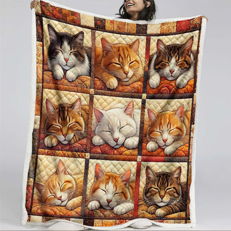 Autumn Sleeping Cat Blanket - D269 - Premium Blanket