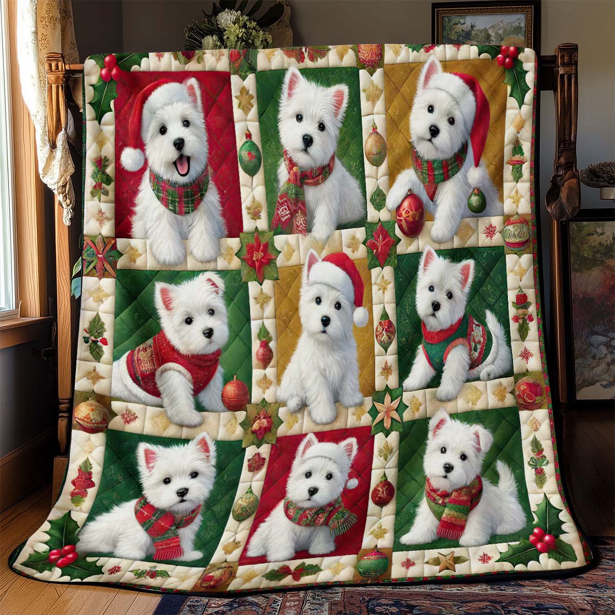 West Highland White Terrier Christmas Blanket - H182 - Premium Blanket