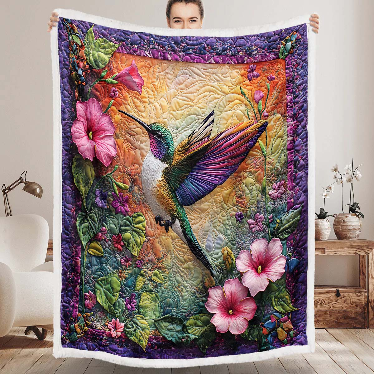 Colorful Hummingbird Blanket - H195 - Premium Blanket