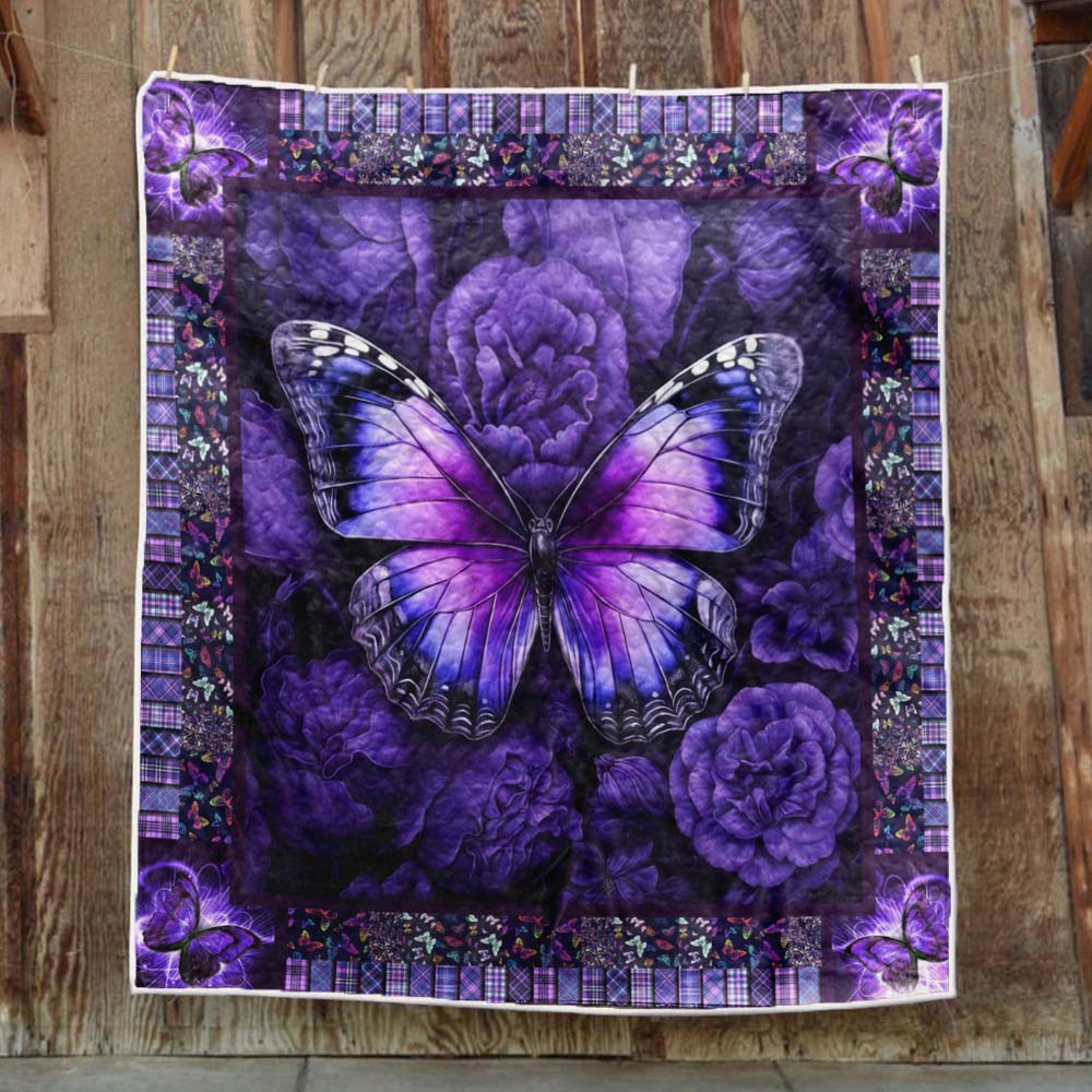 Purple Butterfly Flower Blanket - H233 - Premium Blanket