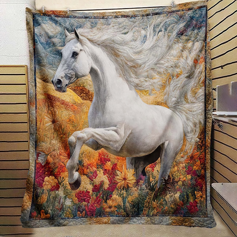 Blossom Fields White Horse Blanket - H253 - Premium Blanket