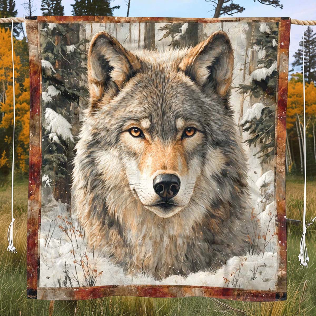 The Silent Snowbound Wolf Blanket - H282 - Premium Blanket