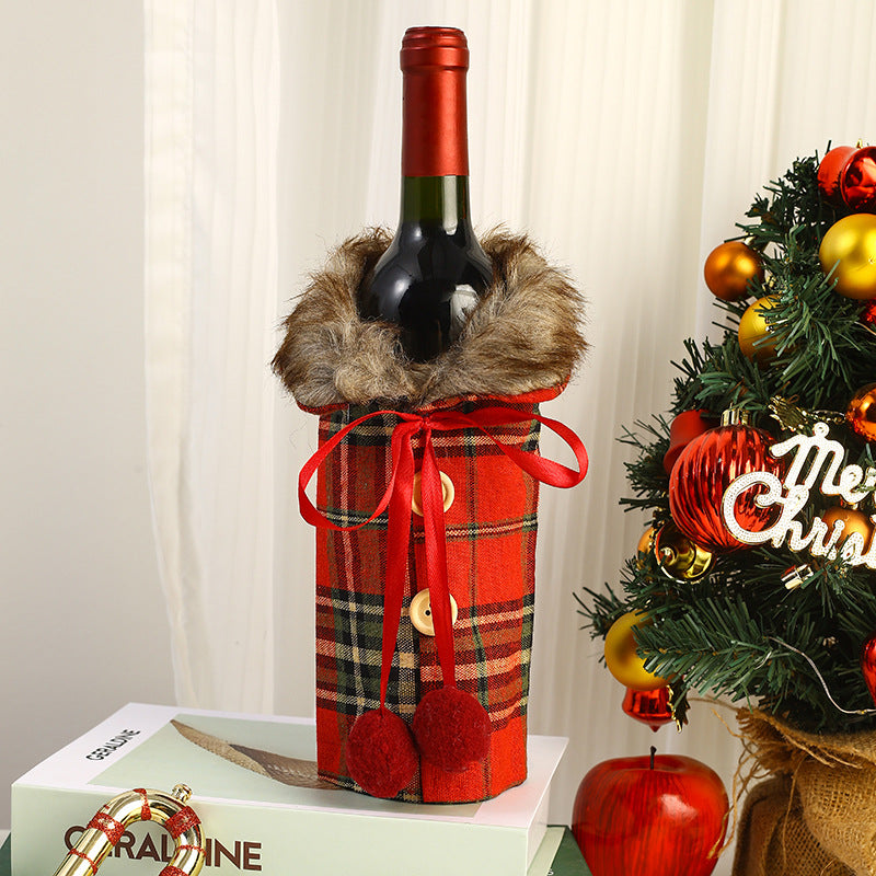 Wine Cover - Christmas Decorations with Bow & Fur Collar