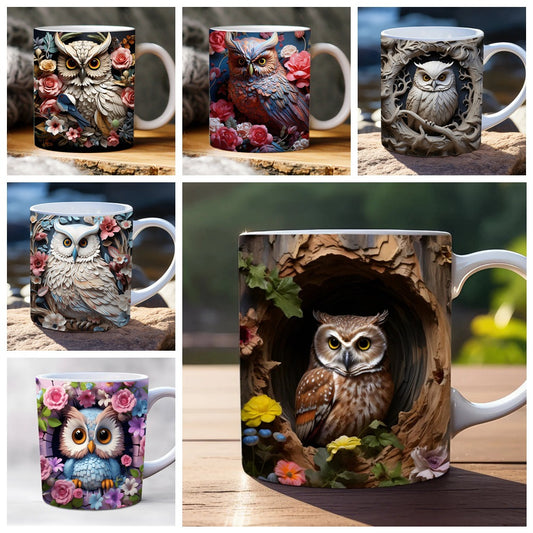 3D Owl Ceramic Mug – Retro Coffee Cup