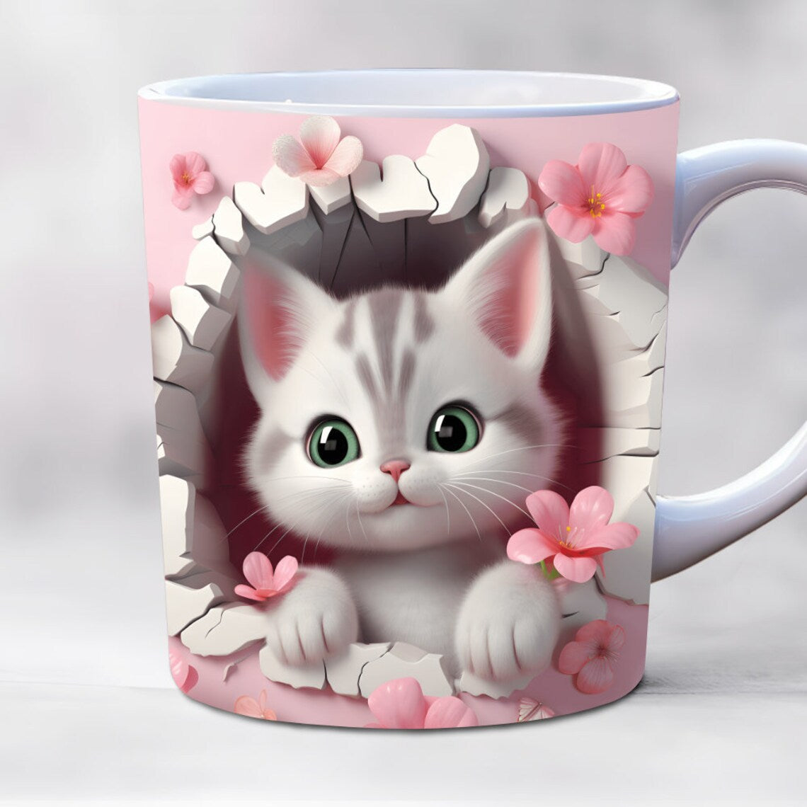 11oz 3D Animal Mug – Cat, Rabbit & Bird Ceramic Coffee Cup