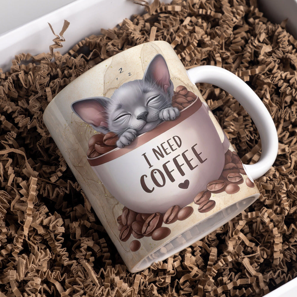 I Need Coffee Mug – Cute Cat Coffee Cup