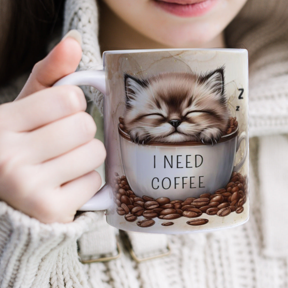 I Need Coffee Mug – Cute Cat Coffee Cup