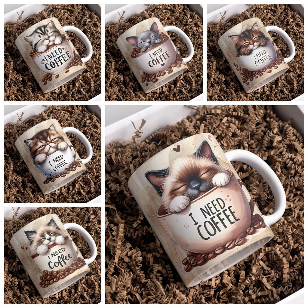 I Need Coffee Mug – Cute Cat Coffee Cup