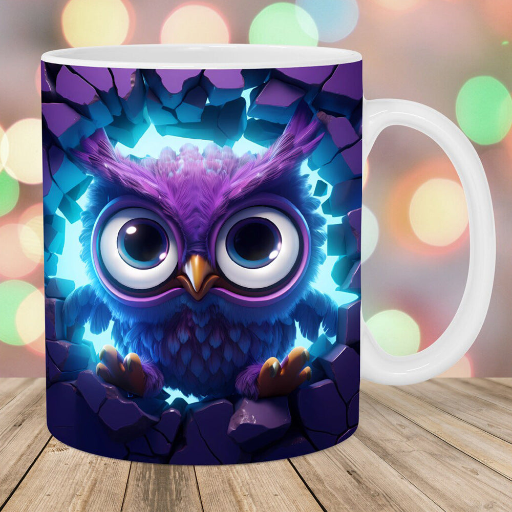 3D Owl Ceramic Mug – Retro Coffee Cup