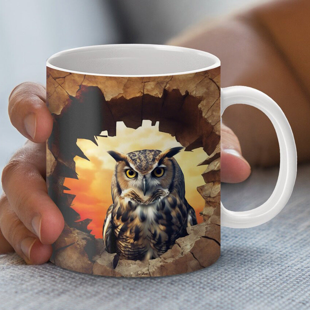 3D Owl Ceramic Mug – Retro Coffee Cup