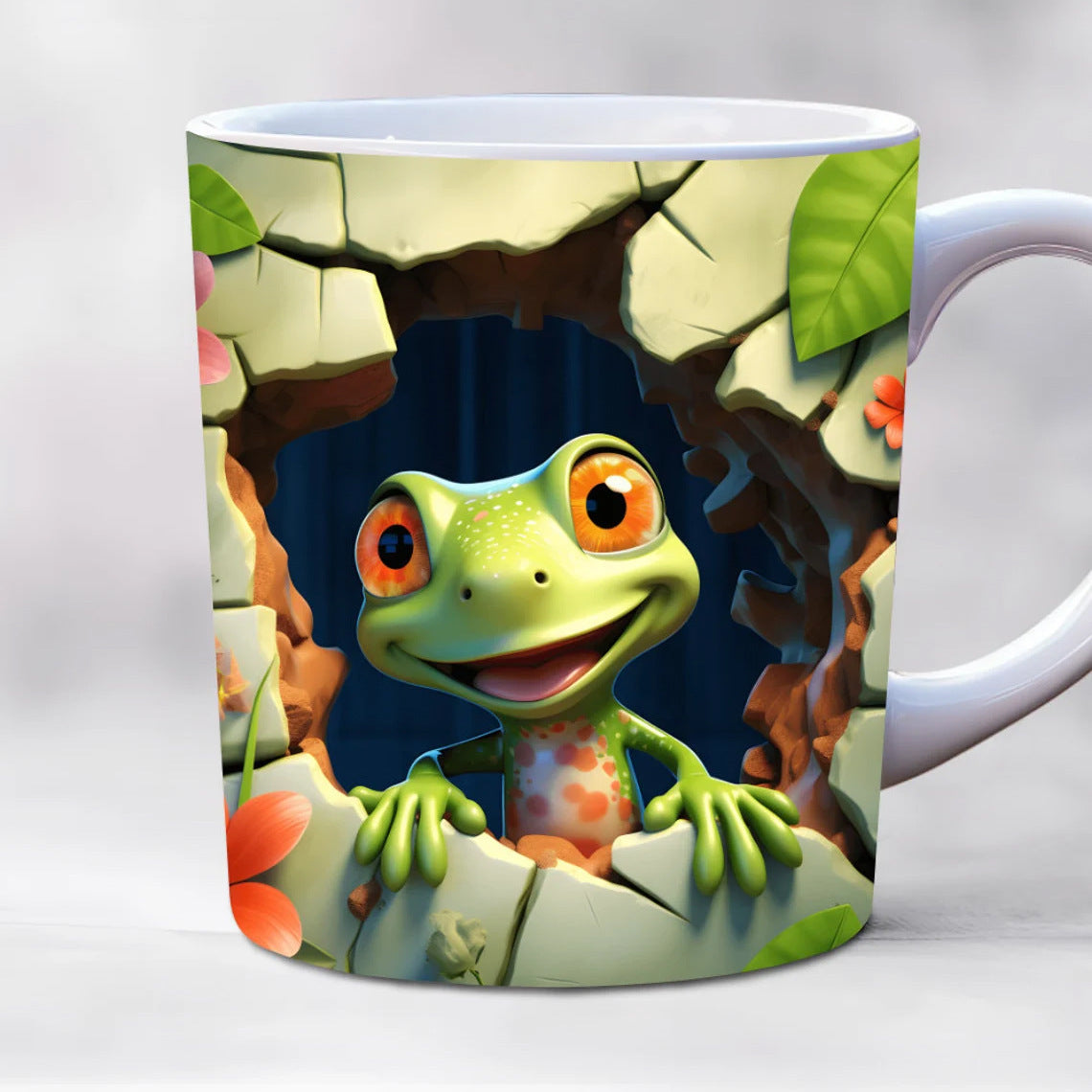 3D Animal Mug – Snow Wolf, Dino, Alpaca & Frog