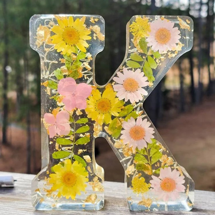 26 Letters Floral Resin Night Light