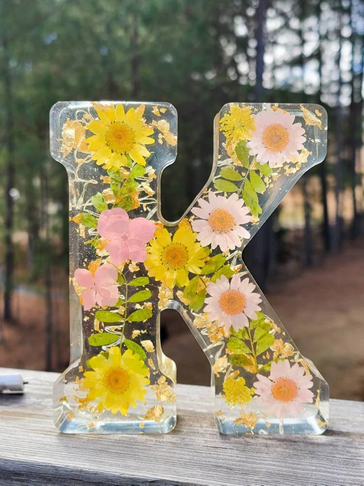 26 Letters Floral Resin Night Light