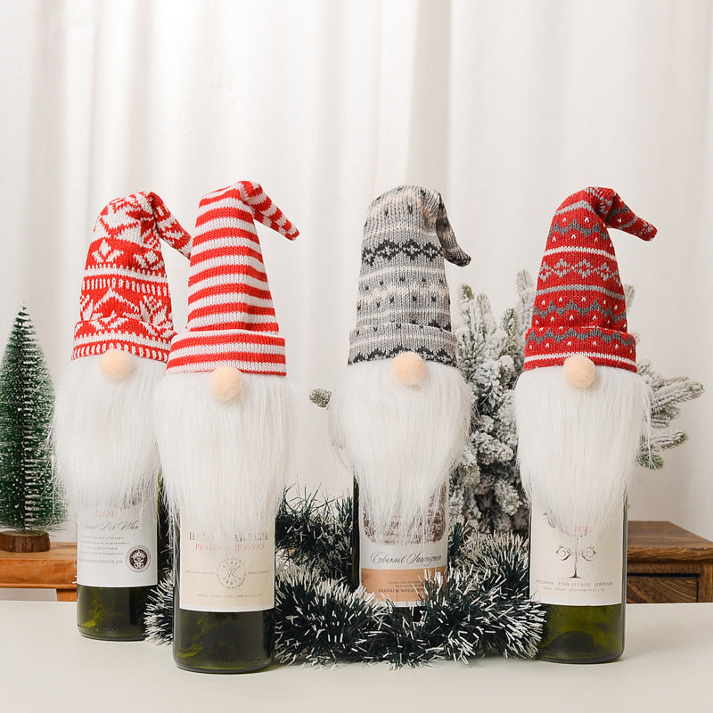 Knitted Santa Wine Cover - Faceless Decorative Hat