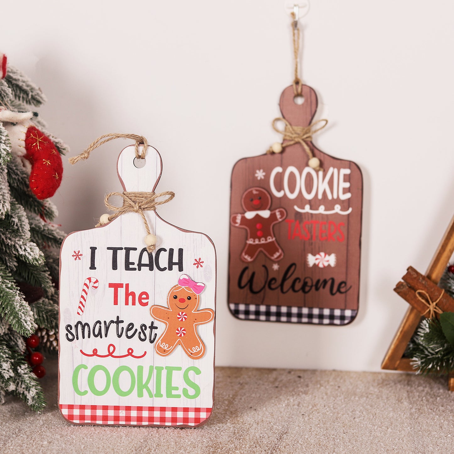 Gingerbread Man Wooden Ornament - Christmas Welcome Decor