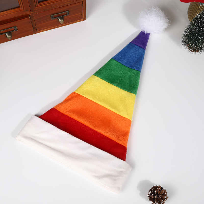 Rainbow Plush Christmas Hat - Fun Santa Hat for Festival Parties