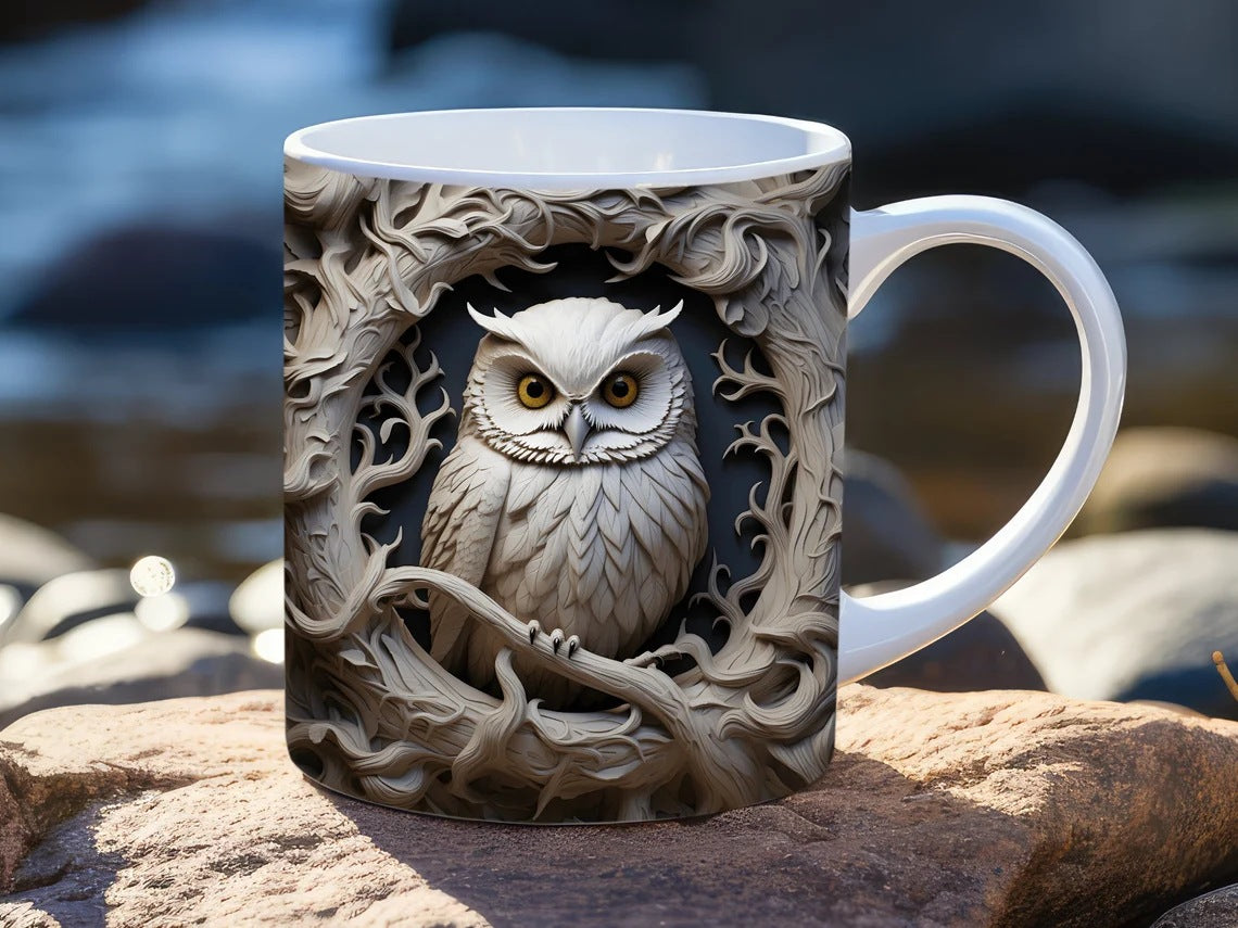 3D Owl Ceramic Mug – Retro Coffee Cup