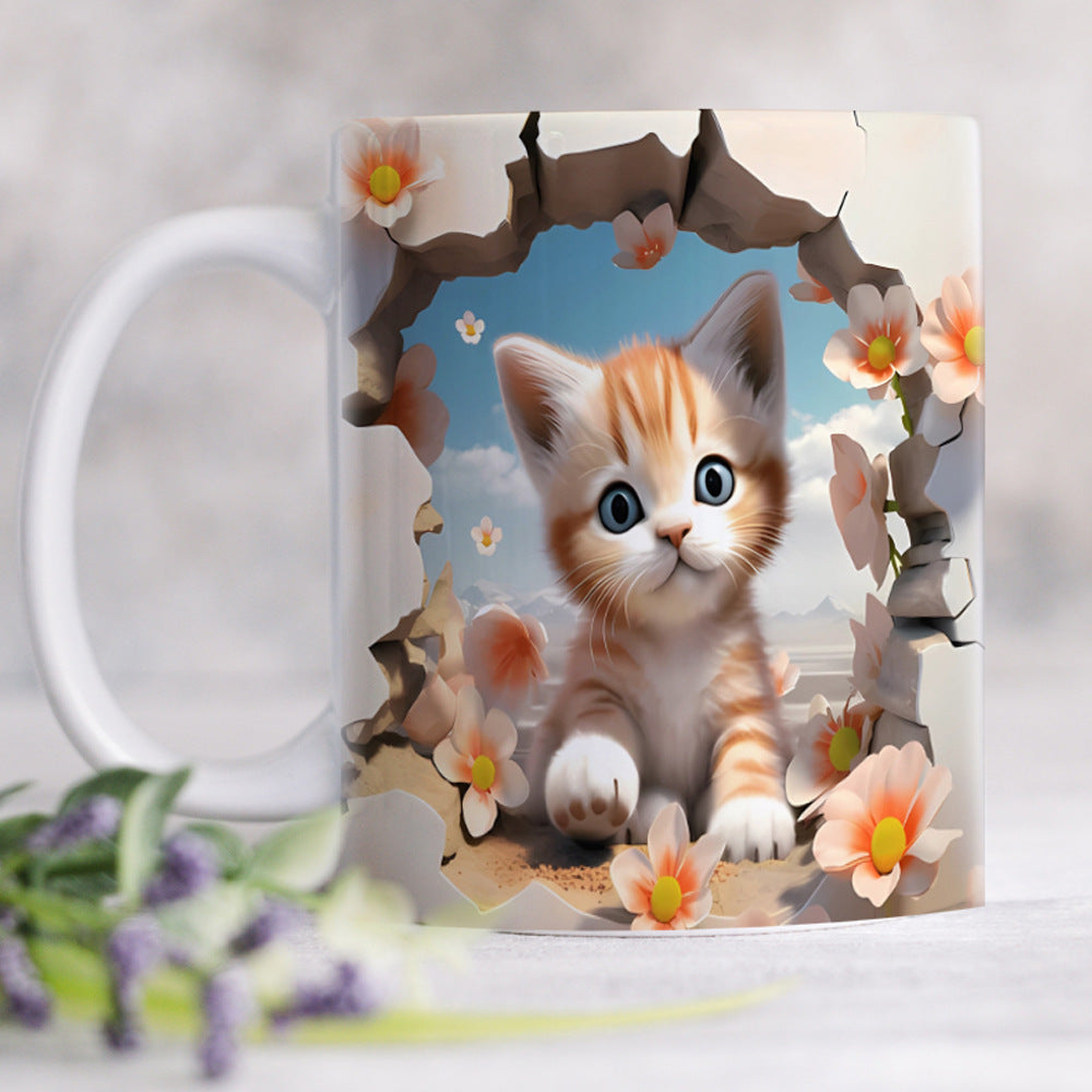 Animal Enamel Mug – 3D Rabbit, Cat & Elephant