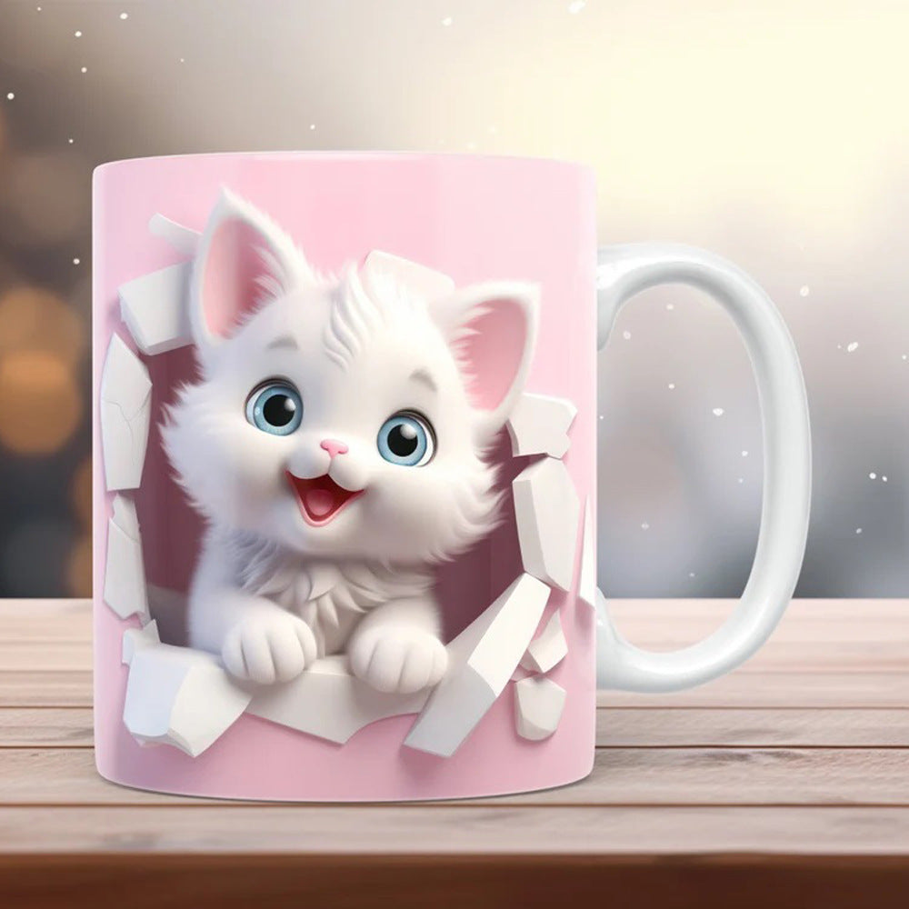 Animal Enamel Mug – 3D Rabbit, Cat & Elephant