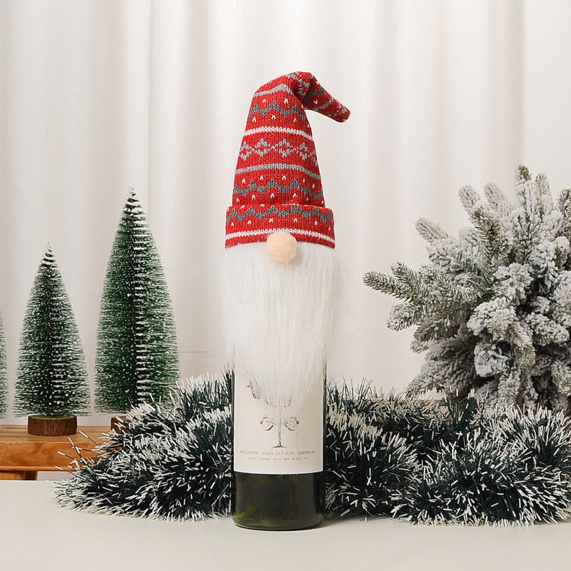 Knitted Santa Wine Cover - Faceless Decorative Hat