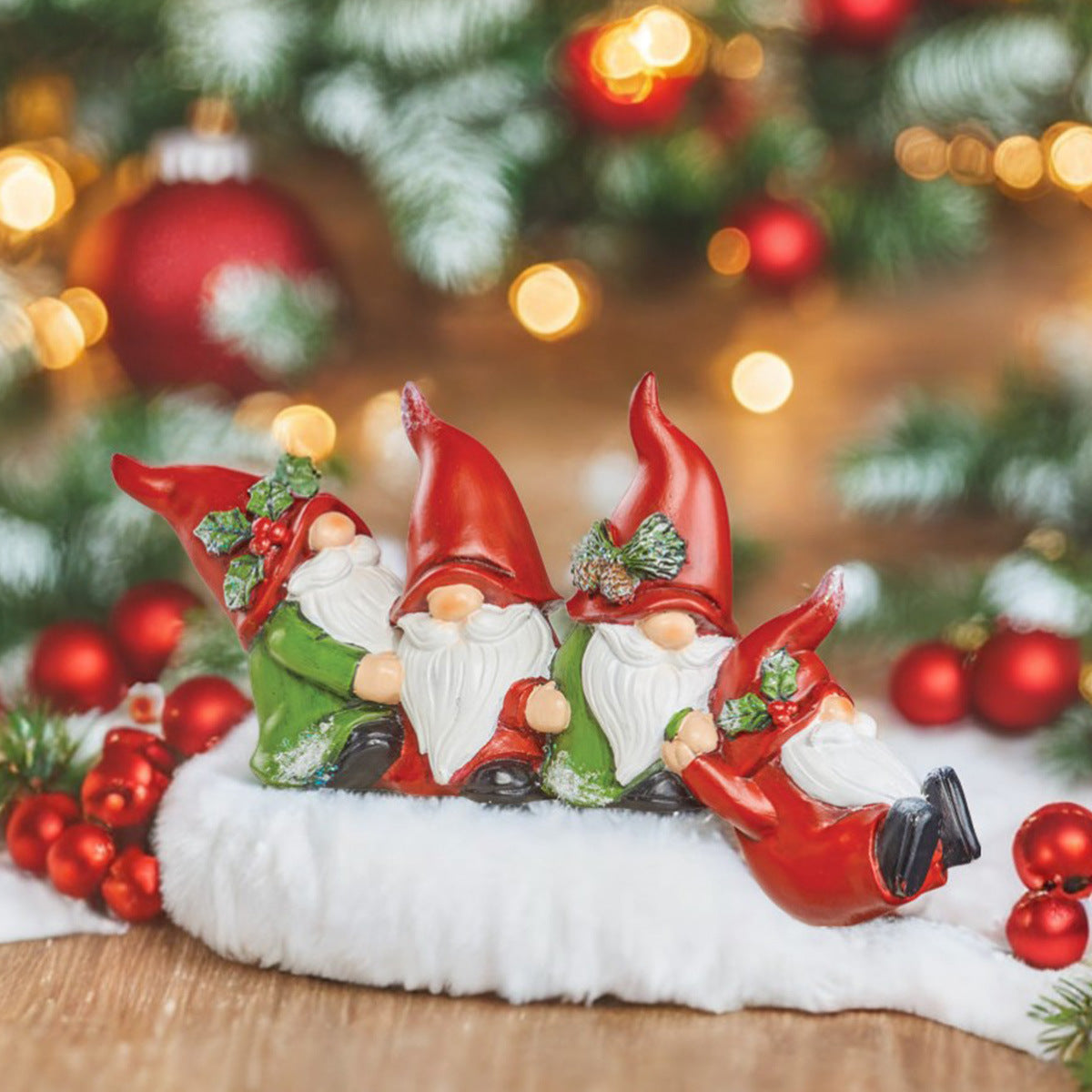 Santa Claus Gnome Resin Ornaments - Set of Four