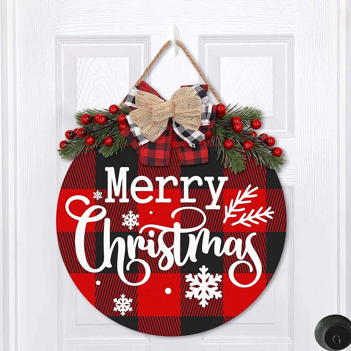 Wooden Christmas Welcome Sign - Leaf Bow Knocker