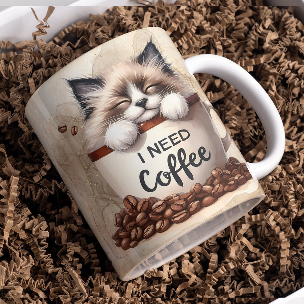 I Need Coffee Mug – Cute Cat Coffee Cup