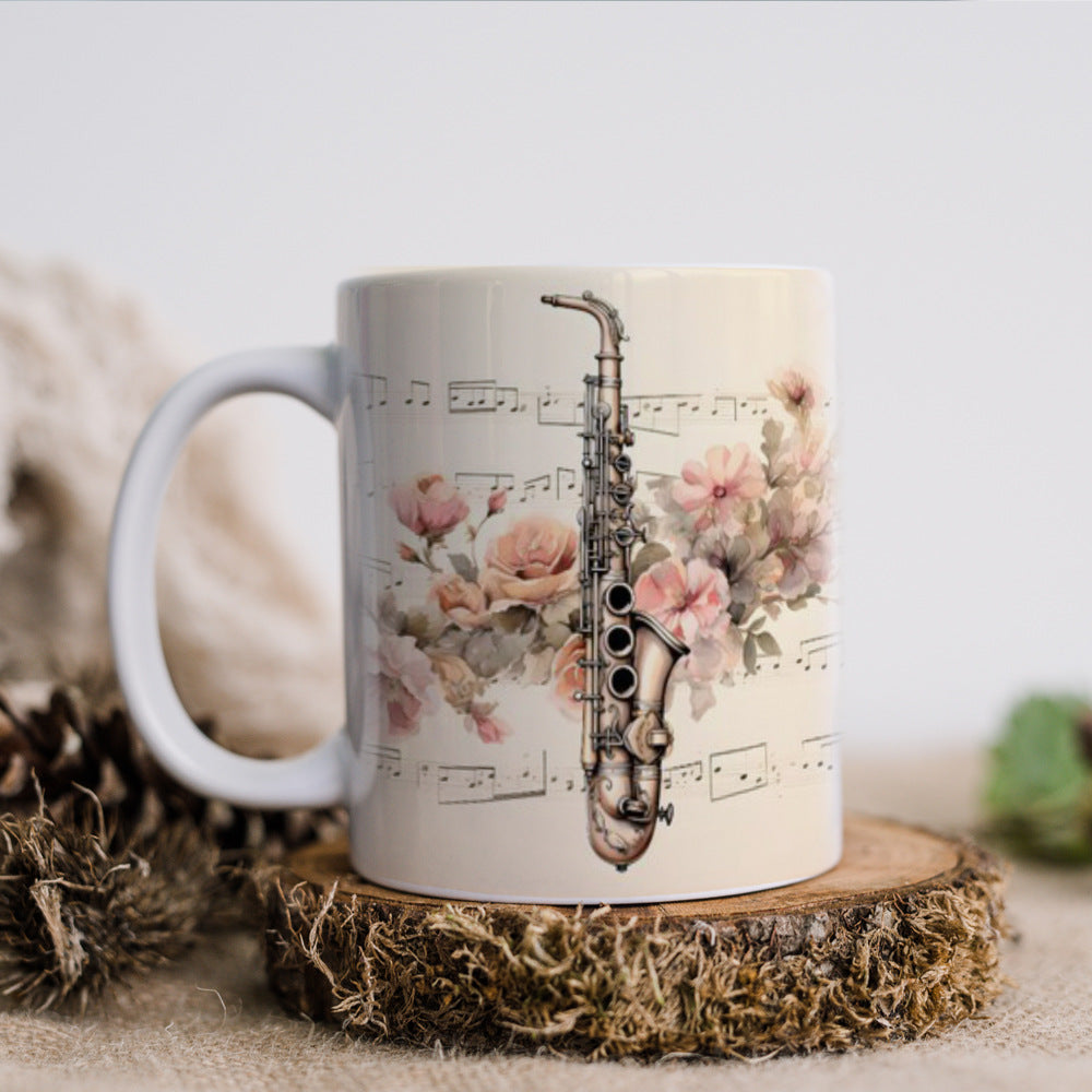 3D Music Mug – Violin, Piano, Harp & Saxophone