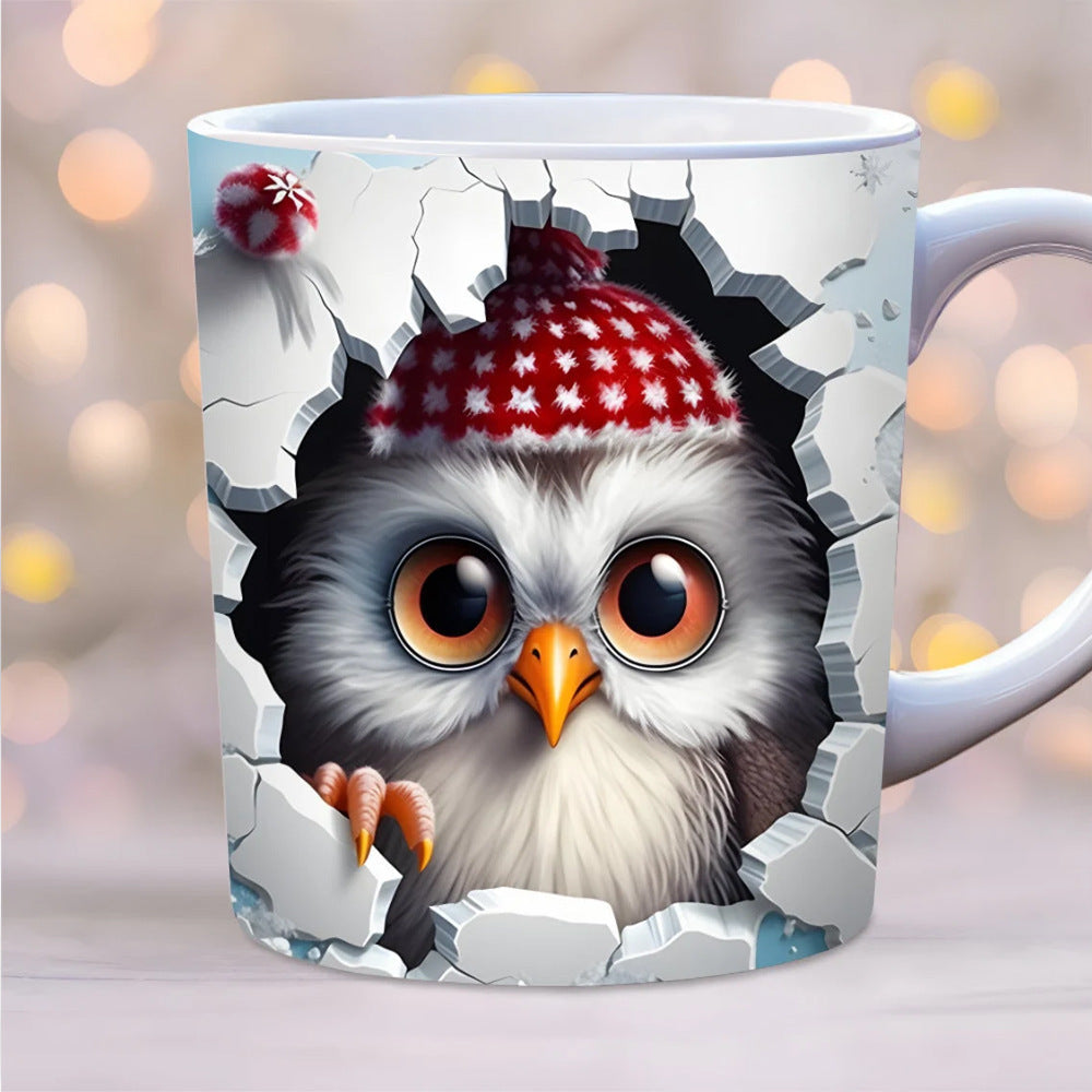 3D Owl Ceramic Mug – Retro Coffee Cup