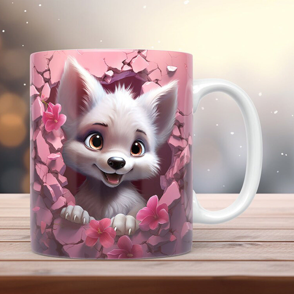 11oz 3D Animal Mug – Cat, Rabbit & Bird Ceramic Coffee Cup