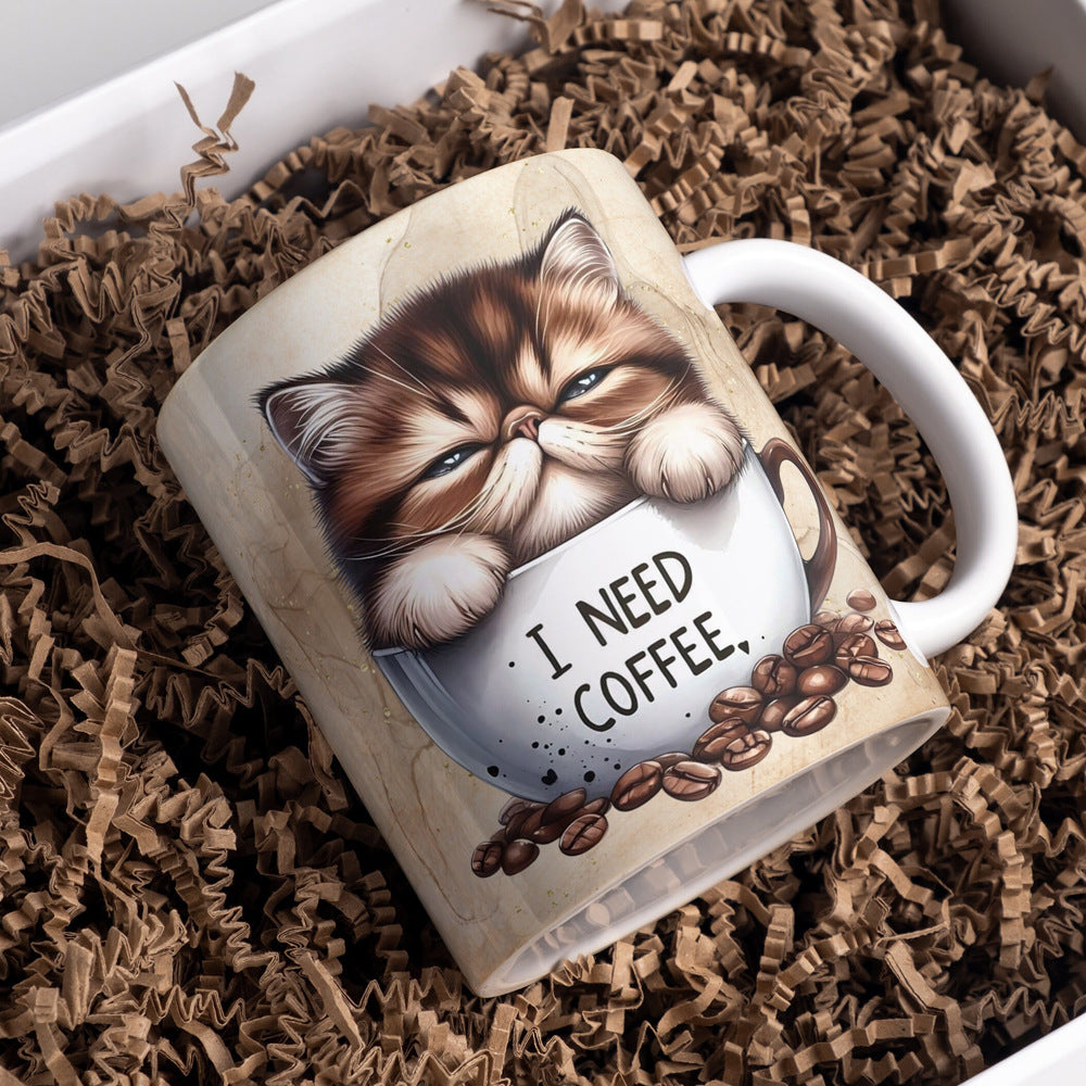 I Need Coffee Mug – Cute Cat Coffee Cup